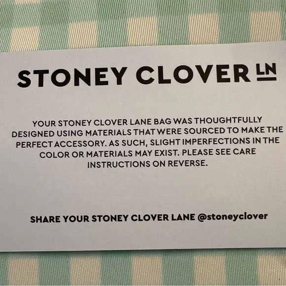 Stoney Clover Lane Heart Shape Mint Picnic Nylon Lined Gingham Bag Initial R NWT